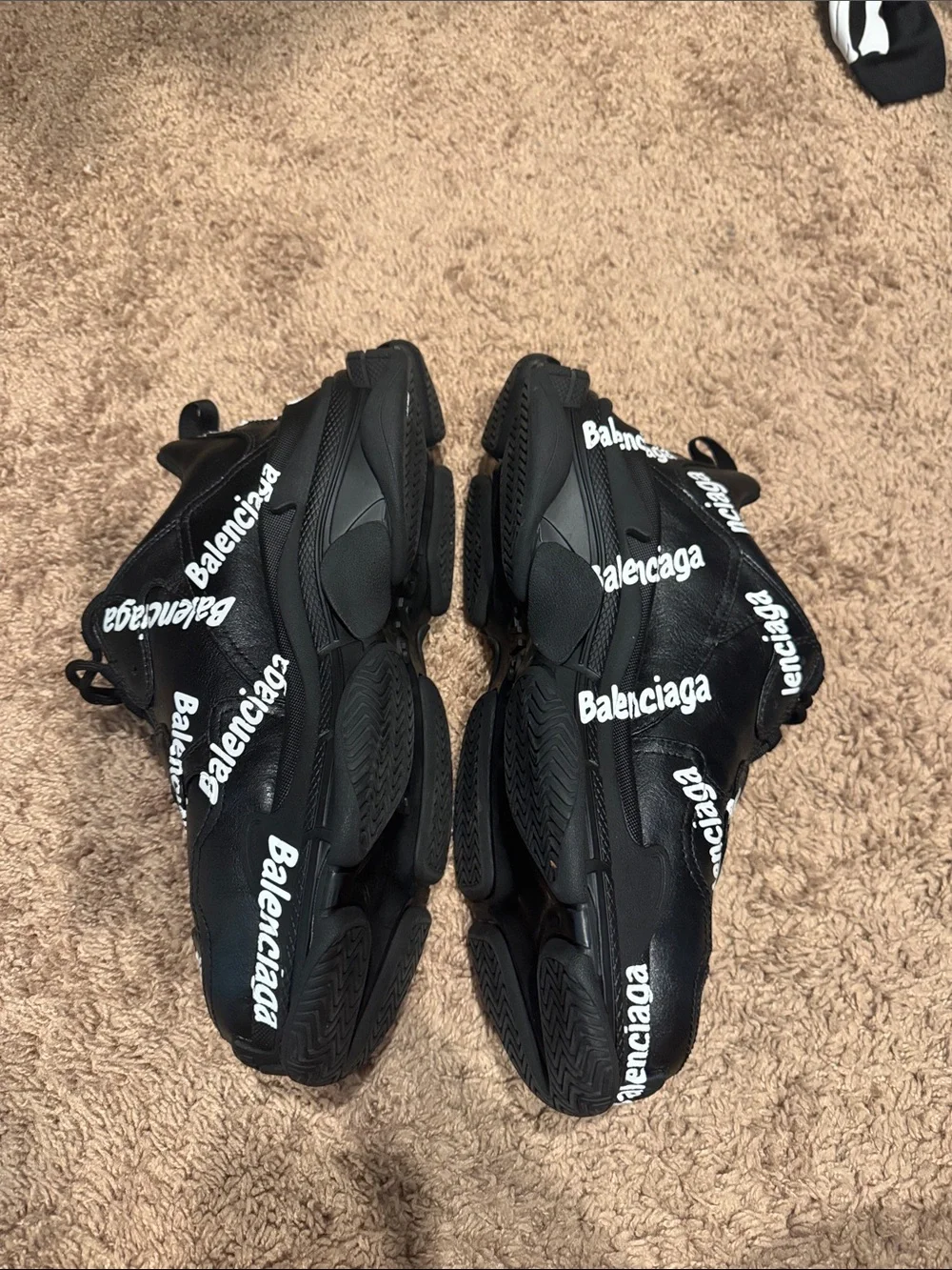 Balenciaga Black Triple S Logo-Print Chunky Sneakers - Picture 2 of 4